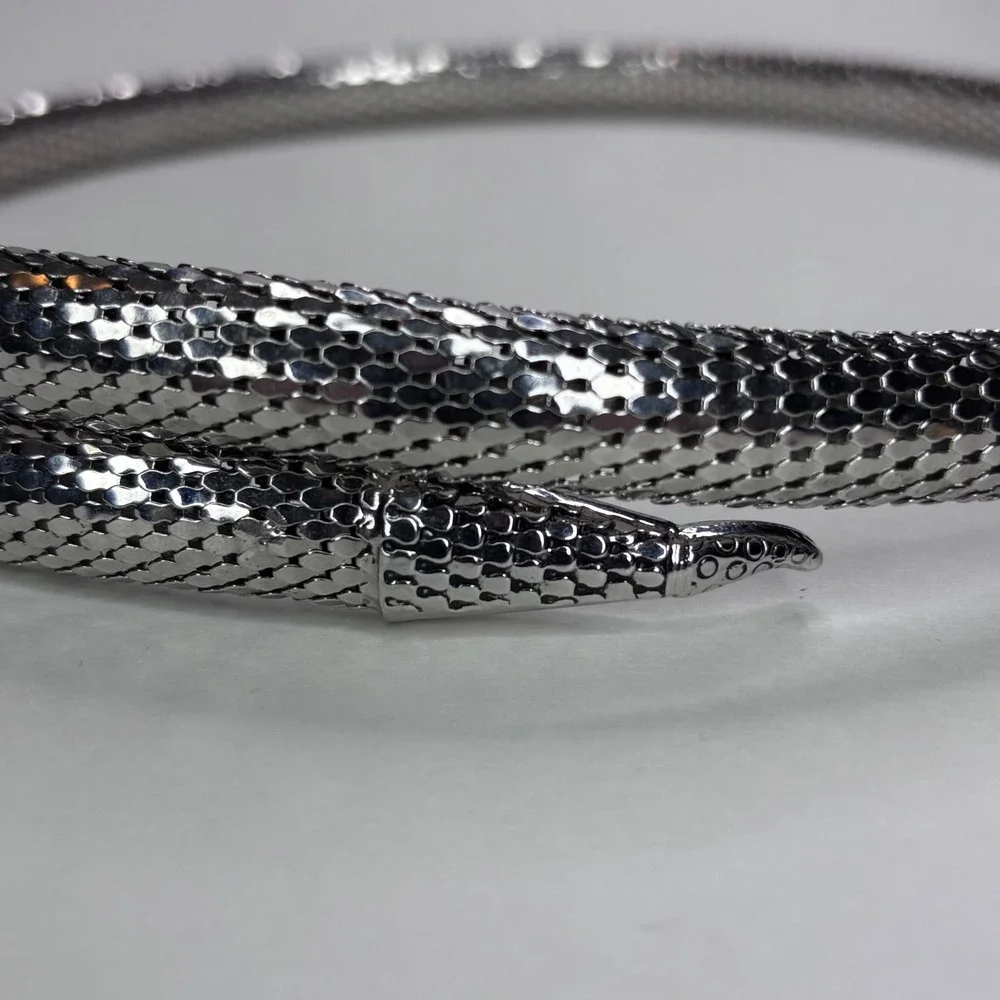 Vintage Whiting & Davis Silver Mesh Snake Wrap Belt Womens OS Flexible Serpent